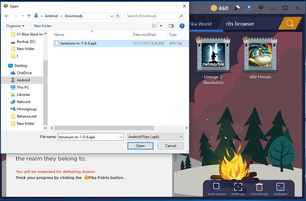 Add the downloaded apk to bluestacks