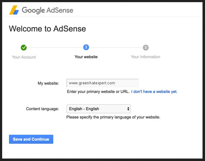 Create AdSense Gmail account step 2