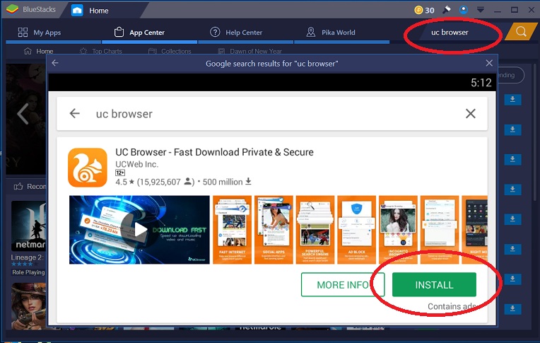 Download Uc browser from bluestack