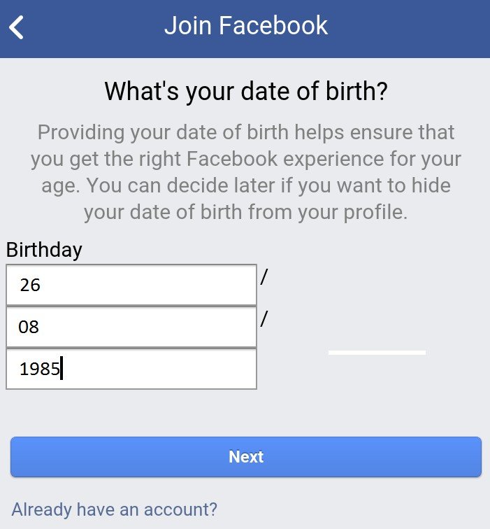 Enter Date of Birth