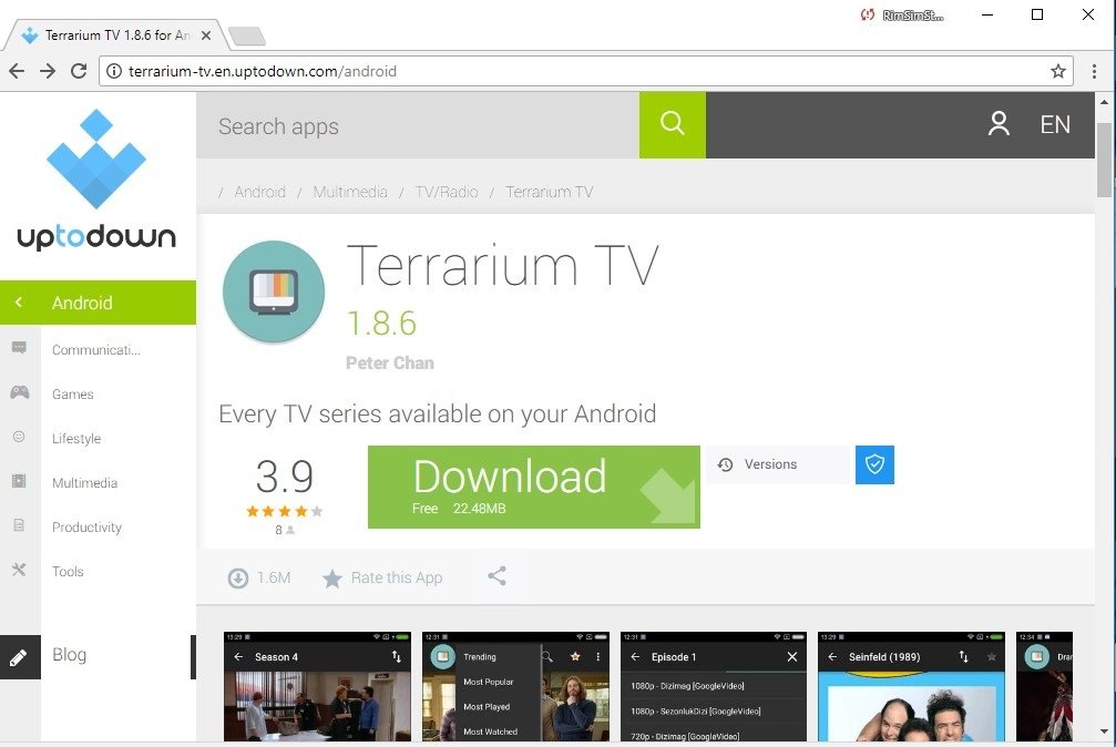Terrium Tv app on uptodown website