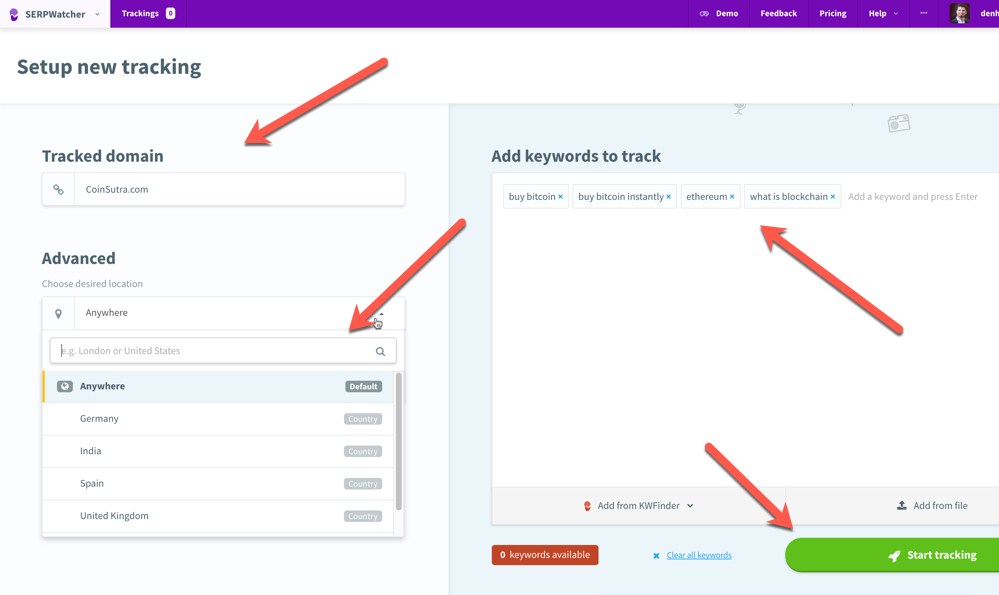 Track Keywords of a domain