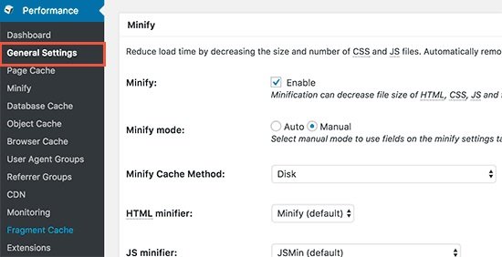 w3tc enable minify