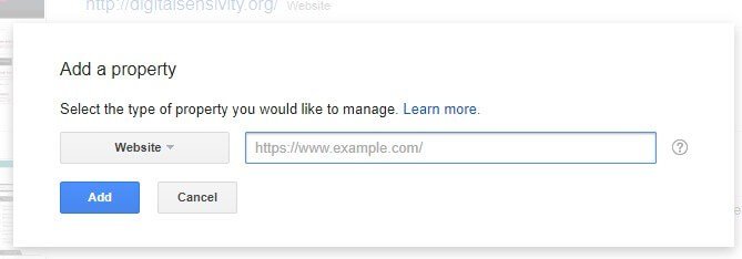 Add a Property to google webmaster tools