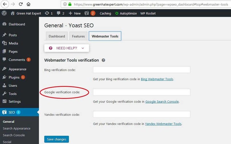 Put verification key in yoast