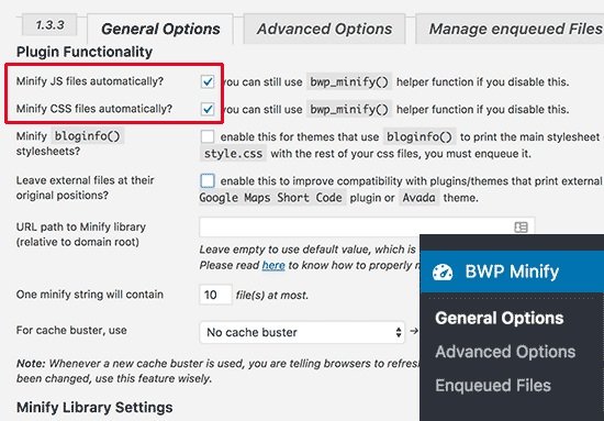 bwpminify settings