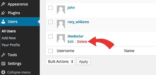 delete user wp