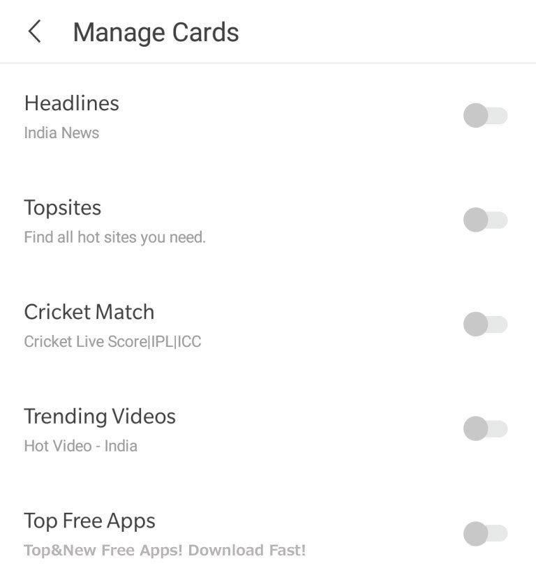 manage cards uc browser