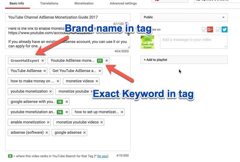 Youtube tags
