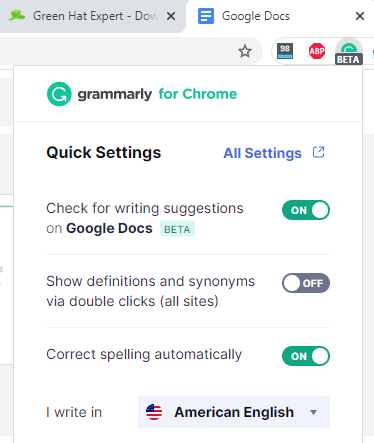 disable grammarly docs google