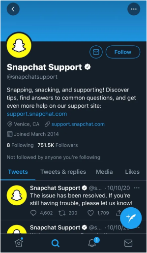 snapchat twitter support