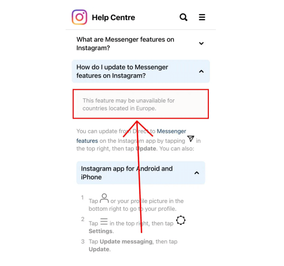 instagram messenger update not showing 1