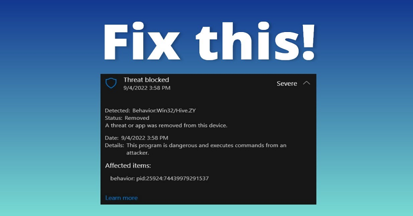 How to Fix BehaviorWin32Hive.ZY on Windows