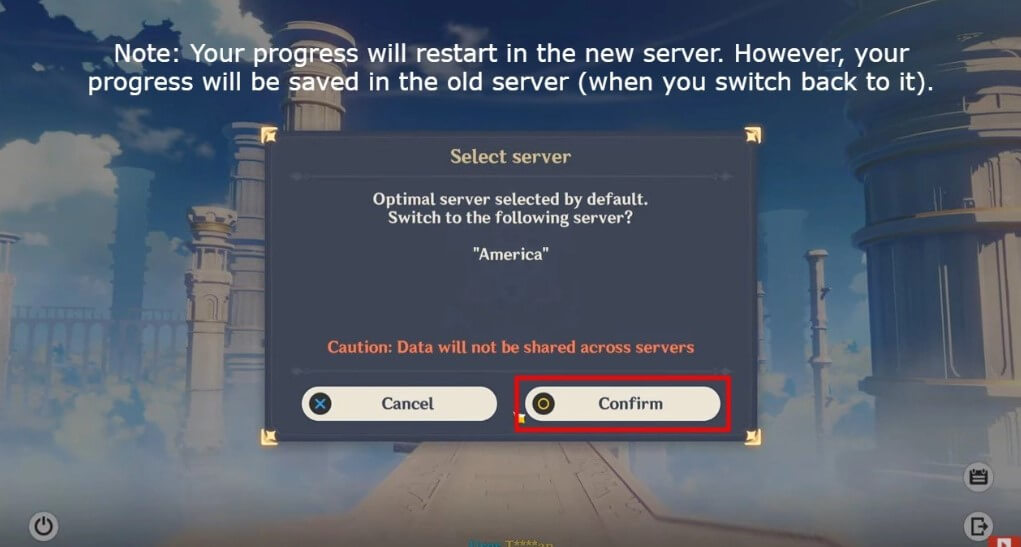 change servers genshin impact 3